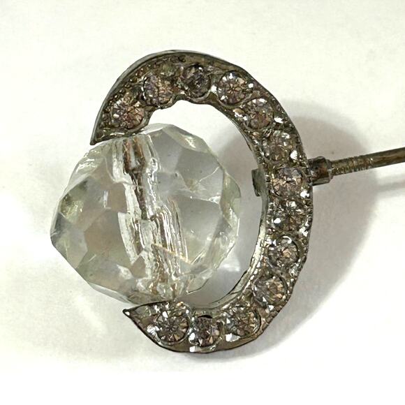 Vintage Double Ended Hat Stick Pin Faceted Clear Glass Beads and Rhinestones - Picture 3 of 6